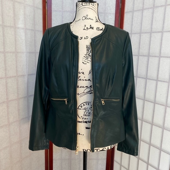 Chico's Jackets & Blazers - Forest Green - Faux Leather Jacket - EUC - Sz M